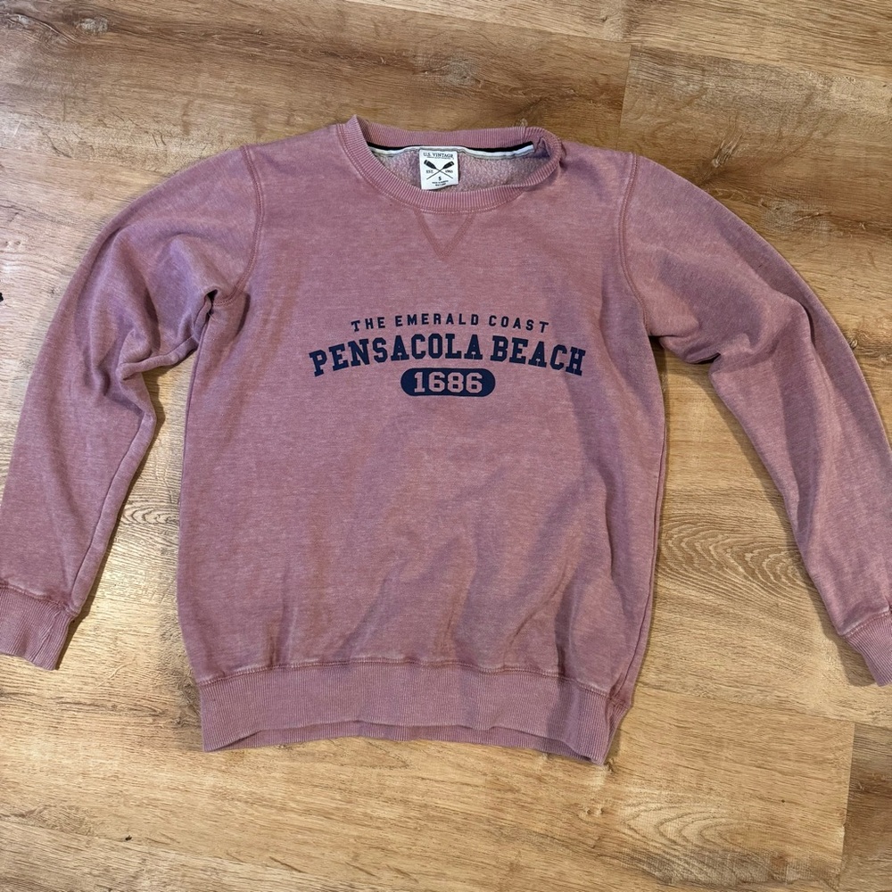 Vtg Pensacola Beach Florida Sweatshirt Small Pink Emerald Coast 1686 Souvenir